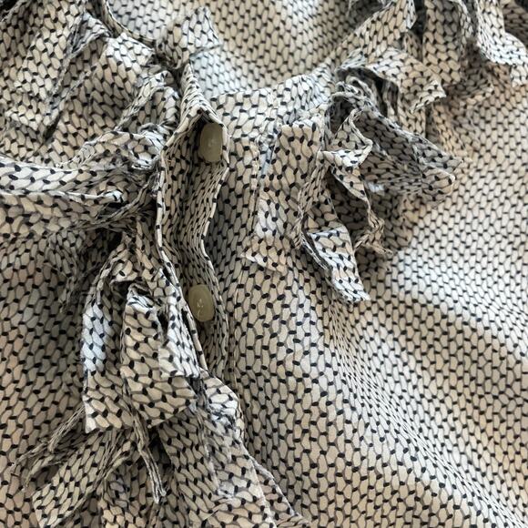 J.Crew Factory Silk Blouse Sleeveless Ruffle V Neck Office Date Black White 8 - Picture 5 of 11